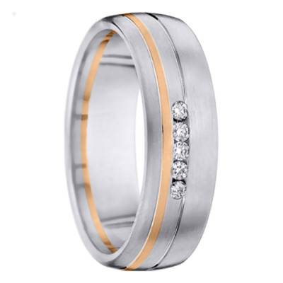 Palladium & Rose Gold Half-Dome Comfort Céléno Wedding Ring & Diamonds, Width 6 mm - Aurodesign