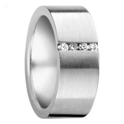 Alliance Ruban Confort Johannes Brossée en Acier & Diamants, Largeur 8,50 mm - Aurodesign