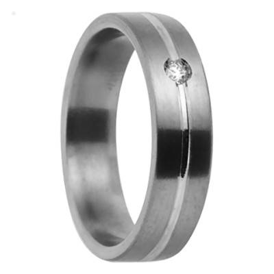 Dioné Titanium & 750 White Gold Grooved Comfort-Fit Wedding Ring with Diamond, 5 mm Width - Aurodesign
