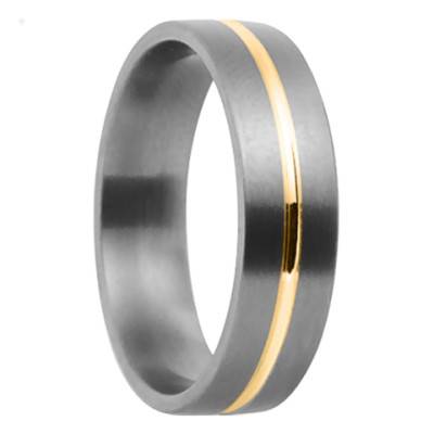 Alliance Ruban Confort Cottos en Titanium et Or Jaune 750 Rainurée, Largeur 6 mm - Aurodesign
