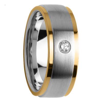 Alliance Ruban Confort Idothée Superposée Brossée en Acier et Or Jaune 950 & Diamant, Largeur 7 mm - Aurodesign