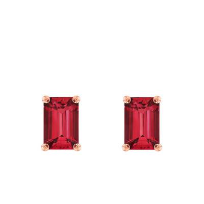 Boucles d'oreilles Rubis Or Rose forme Emeraude - Aurora