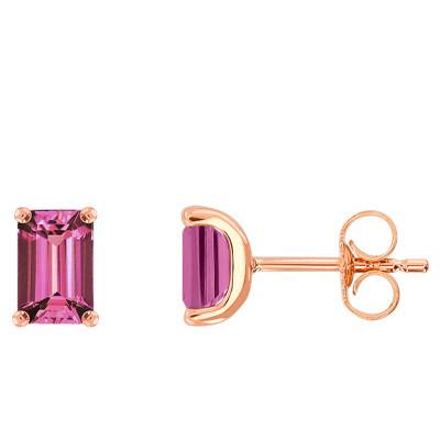 Boucles d'oreilles Rhodolite Or rose forme Emeraude - Aurora