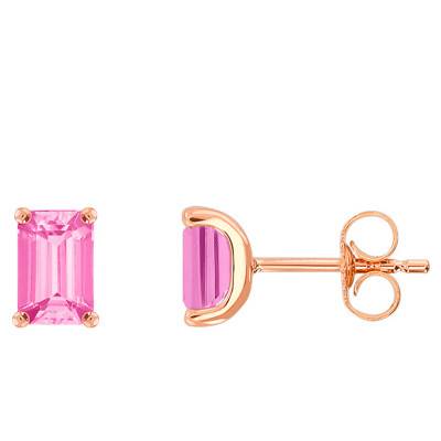 Boucles d'oreilles Tourmaline Rose Or Rose forme Emeraude - Aurora