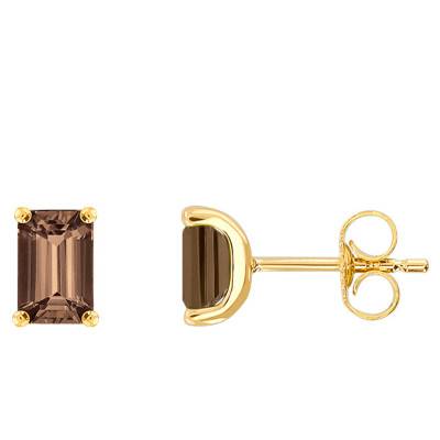 Boucles d'oreilles Smokey Quartz Or forme Emeraude - Aurora