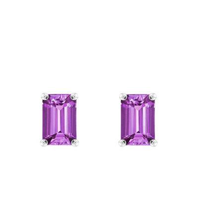 Boucles d'oreilles Amethyste Or blanc 750 forme Emeraude - Aurora