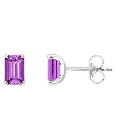 Boucles d'oreilles Amethyste Or blanc 750 forme Emeraude - Aurora