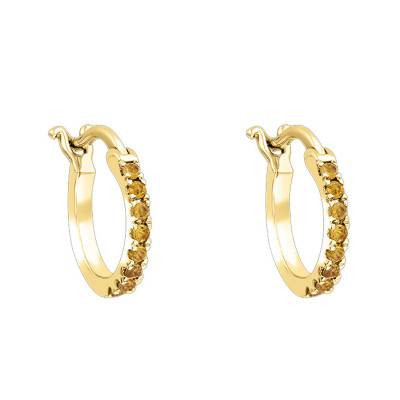 Yellow Gold 375 or 750 Hoop Earrings & Citrine, 11.5 mm Diameter - Aurora