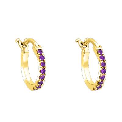 Yellow Gold & Amethyst Hoop Earrings, 11.5 mm Diameter - Aurora