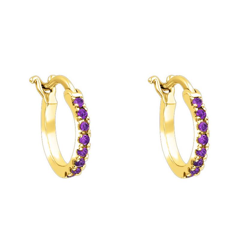 Yellow Gold & Amethyst Hoop Earrings, 11.5 mm Diameter - Aurora