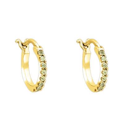 Créoles Or Jaune 375 ou 750 & Quartz Vert, Diamètre 11,5 mm - Aurora