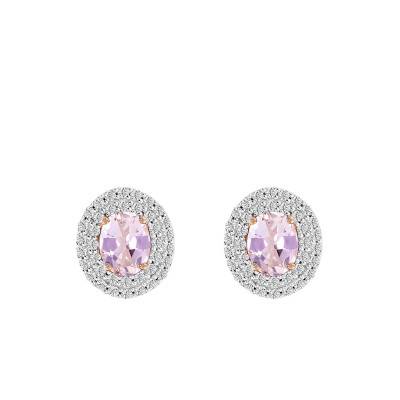 Rose Gold 375 or 750 Stud Earrings with Diamonds & Morganite - Aurora