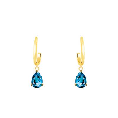 Boucles d'oreilles Pendantes Or Jaune 375 ou 750 & Topaze Bue London - Aurora