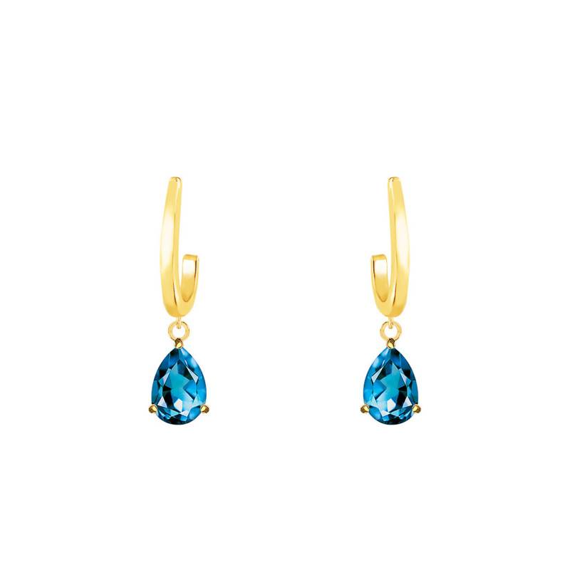 Yellow Gold 375/1000 or 750/1000 and London Blue Topaz Drop Earrings - Aurora