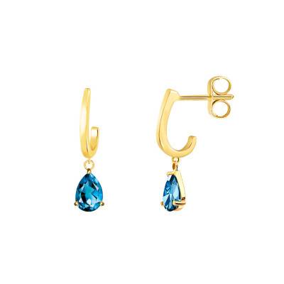 Yellow Gold 375/1000 or 750/1000 and London Blue Topaz Drop Earrings - Aurora