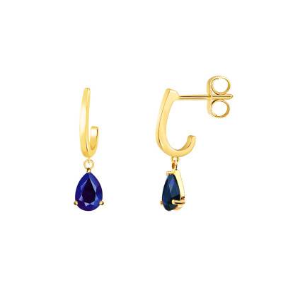 Yellow Gold 375 or 750 & Blue Sapphire Drop Earrings - Aurora