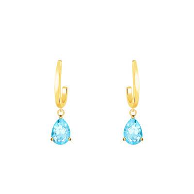 Boucles d'oreilles pendantes Or Jaune 375 ou 750 & Topaze bleu - Aurora