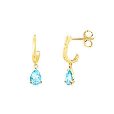 Boucles d'oreilles pendantes Or Jaune 375 ou 750 & Topaze bleu - Aurora