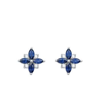 Boucles d'Oreilles Flora Saphir, Diamants, Or Blanc - Aurora