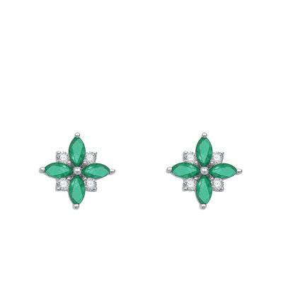 Boucles d'Oreilles Flora Emeraude, Diamants & Or Blanc - Aurora