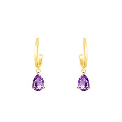 Boucles pendantes d'oreilles Or jaune & Améthyste - Aurora