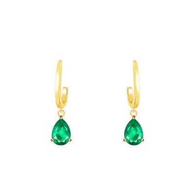 Boucles d'oreilles Pendantes Or Jaune 375 ou 750 & Emeraude - Aurora