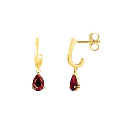 Yellow Gold 375 or 750 & Garnet Drop Earrings - Aurora