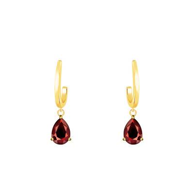 Yellow Gold 375 or 750 & Garnet Drop Earrings - Aurora