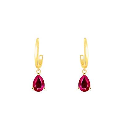 Yellow Gold 375 or 750 & Ruby Drop Earrings - Aurora