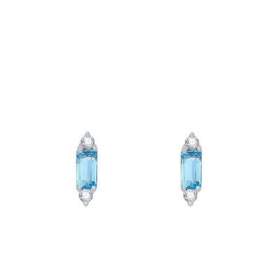 Boucles d'oreilles, Or Blanc 375 & Topaze Bleue - Aurora
