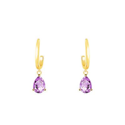 Boucles d'oreilles pendantes Or Jaune 375 ou 750 & Améthyste rose - Aurora