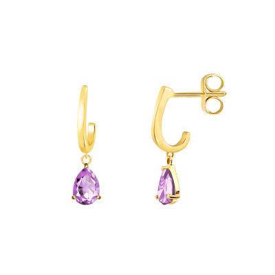 Boucles d'oreilles pendantes Or Jaune 375 ou 750 & Améthyste rose - Aurora