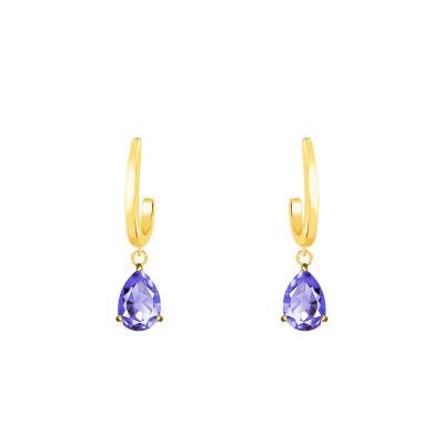 Boucles d'oreilles pendantes Or jaune & Tanzanite - Aurora