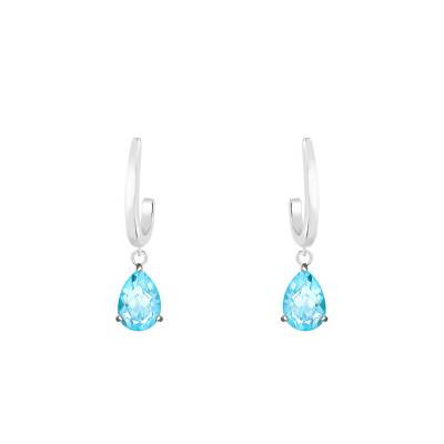 Boucles d'oreilles pendantes Or Blanc 375 ou 750 & Topaze bleu - Aurora