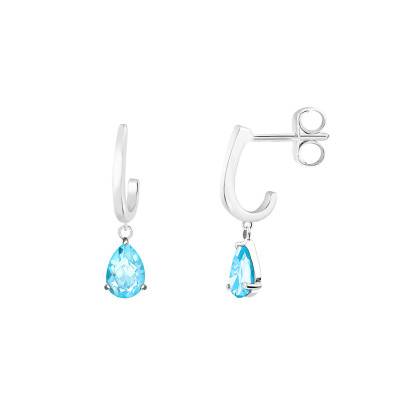 Boucles d'oreilles pendantes Or Blanc 375 ou 750 & Topaze bleu - Aurora
