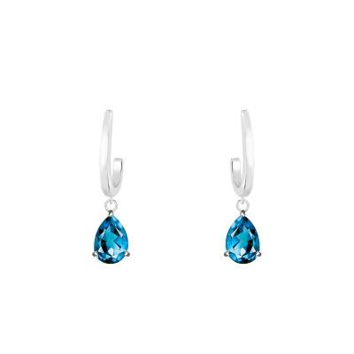 Boucles d'oreilles Pendantes Or Blanc 375 ou 750 & Topaze Blue London - Aurora