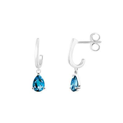 Boucles d'oreilles Pendantes Or Blanc 375 ou 750 & Topaze Blue London - Aurora