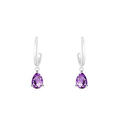 Boucles d'oreilles pendantes Or Blanc 375 ou 750 & Améthyste - Aurora