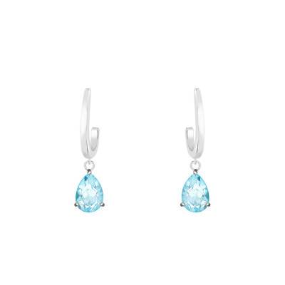 Boucles d'oreilles Pendantes Or Blanc 375 ou 750 & Aigue-marine - Aurora