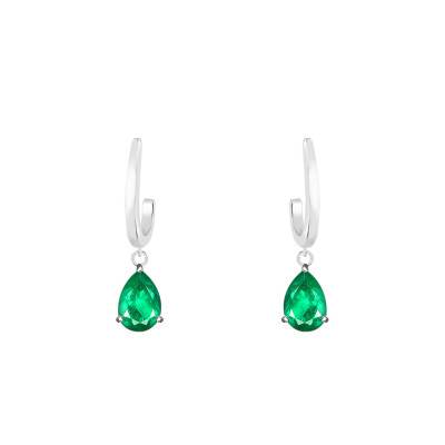 Boucles d'oreilles pendantes Or Blanc 375 ou 750 & Emeraude - Aurora