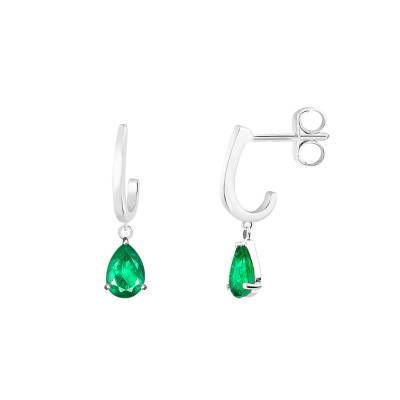 Boucles d'oreilles pendantes Or Blanc 375 ou 750 & Emeraude - Aurora