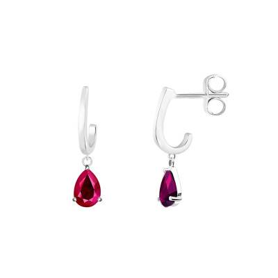 Boucles d'oreilles Pendantes Or Blanc 375 ou 750 & Rubis - Aurora