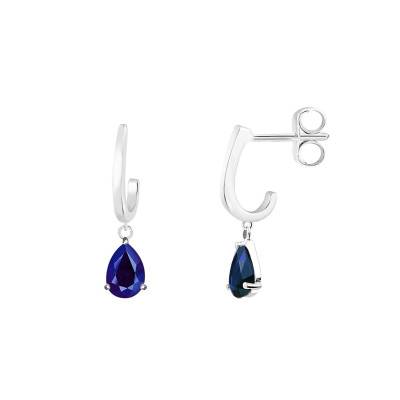 Boucles d'oreilles pendantes Or Blanc 375 ou 750 & Saphir bleu - Aurora