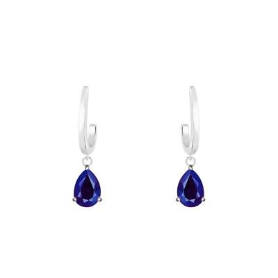Boucles d'oreilles pendantes Or Blanc 375 ou 750 & Saphir bleu - Aurora