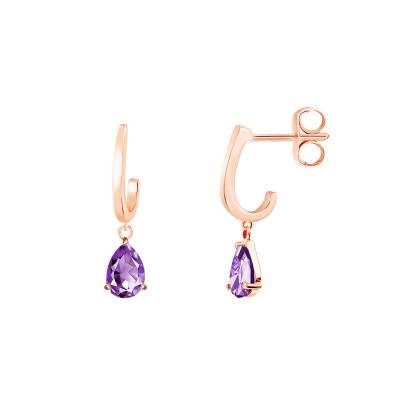 Boucles d'oreilles pendantes Or Rose 375 ou 750 & Améthyste - Aurora