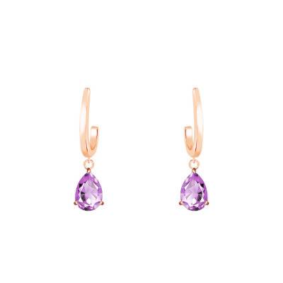 Boucles d'oreilles pendantes Or Rose 375 ou 750 & Améthyste rose - Aurora