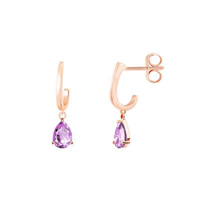 Boucles d'oreilles pendantes Or Rose 375 ou 750 & Améthyste rose - Aurora