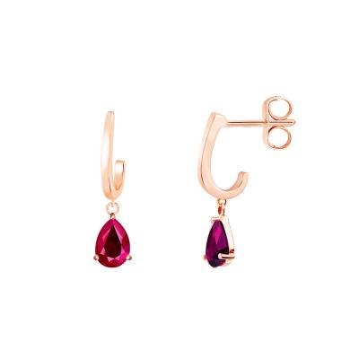 Boucles d'oreilles pendantes Or Rose 375 ou 750 & Rubis - Aurora