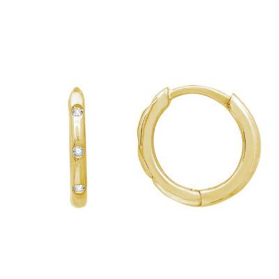 Yellow Gold Hoop Earrings with Diamonds 375 or 750, Diameter 12 mm - Emanessence