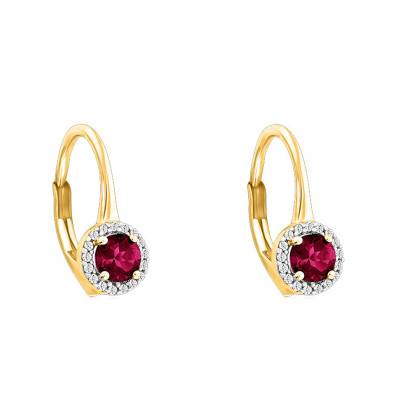 375 or 750 Yellow Gold, Diamond & Ruby 0.59 ct Leverback Earrings - Aurora